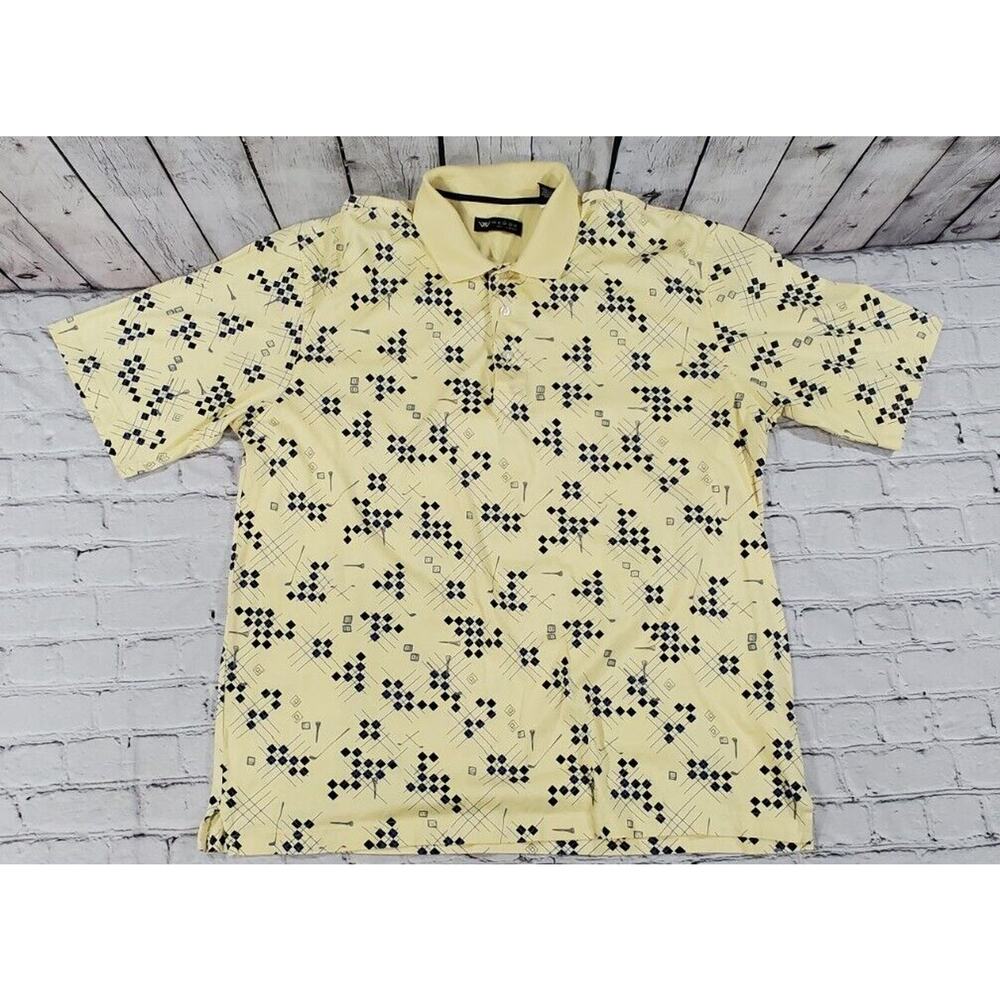 Vintage Wedge Golf Yellow Blue Club Design Polo Shirt MENS SIZE XXL